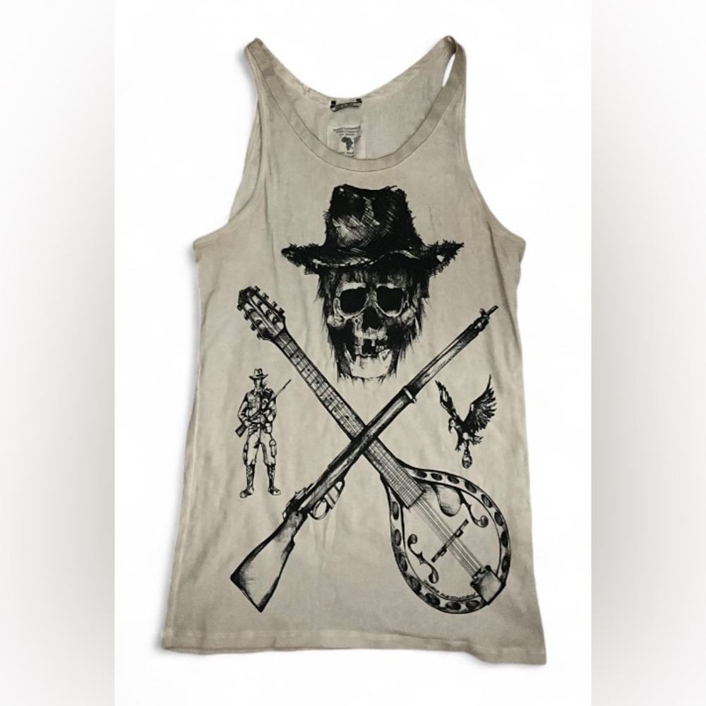 Daniele Alessandrini Men's Graphic Tank Top Skull Guitar Rifle Italy Designer